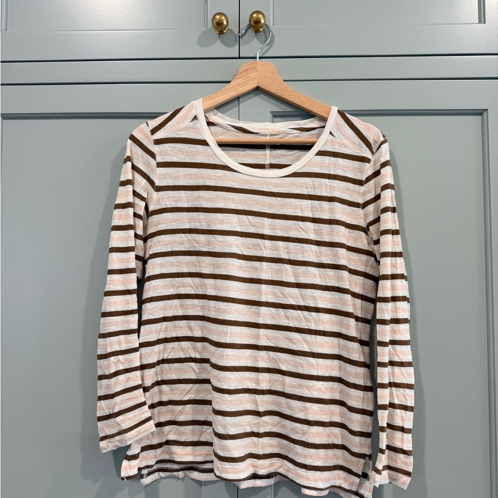 Madewell Brown and White Striped Long Sleeve Tee